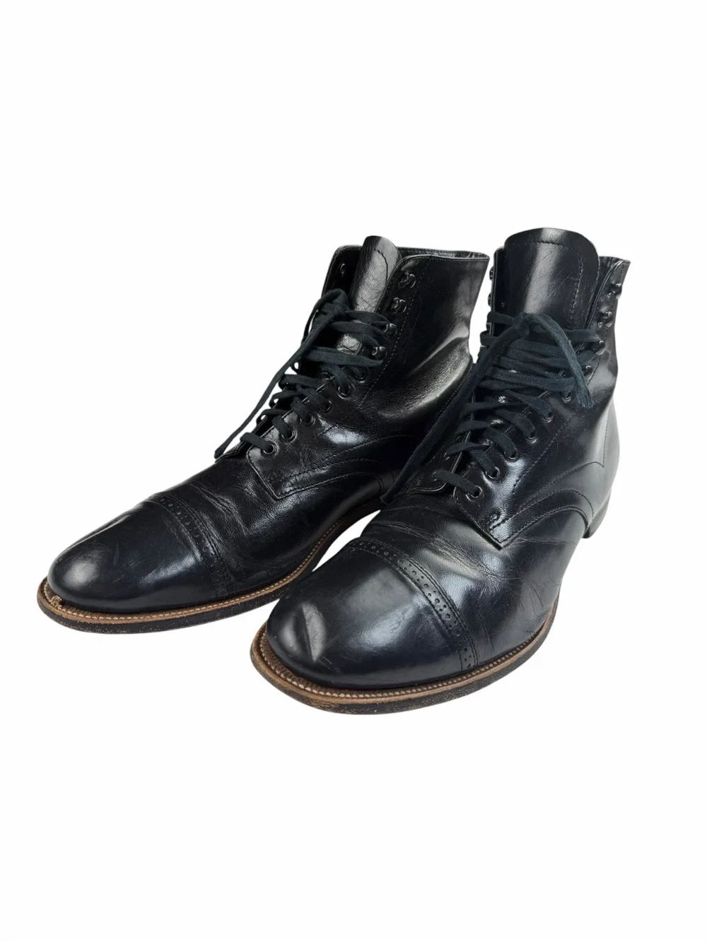 Stacy Adams Men’s Cap Toe Leather Lace Up Boots In Black Size 9.5 2E Wide Width